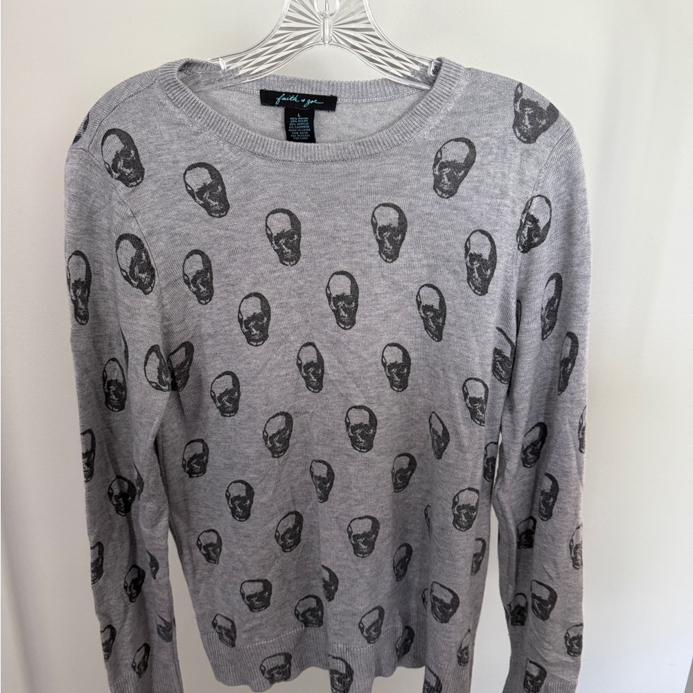 17. Faith & Zoe Gray Sweater with Skull Design
